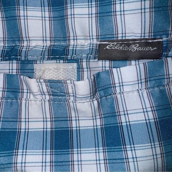 📌Eddie Bauer Men’s Short Sleeve Plaid Button-Front Shirt Blue Check Casual - Picture 4 of 7